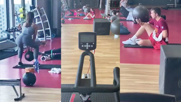 Jongeman doet een enigszins ongepaste privésessie in de sportschool