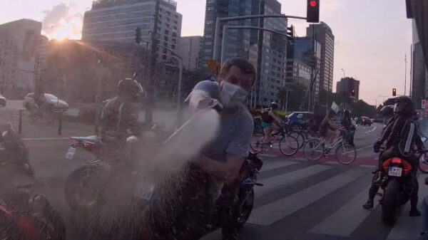 Poolse kurwa heeft het niet op groepje motorrijders en peppersprayt ze de moeder