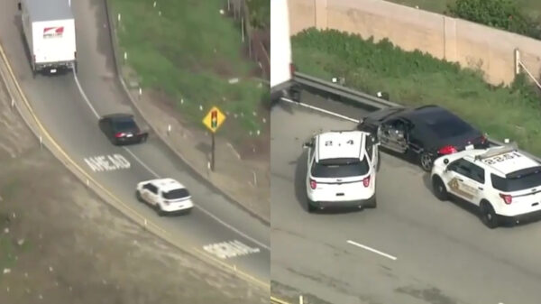 Vrachtwagen helpt handje tijdens politieachtervolging