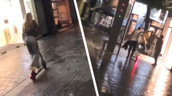 Wait for it: grietje op elektrische step gaat elegant op d'r muil