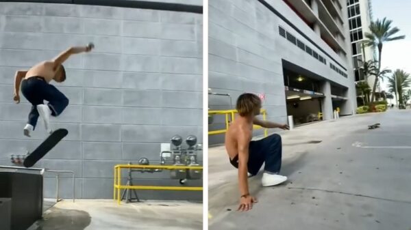 Skateboard gaat er vandoor en vloert amateuristische motorrijder