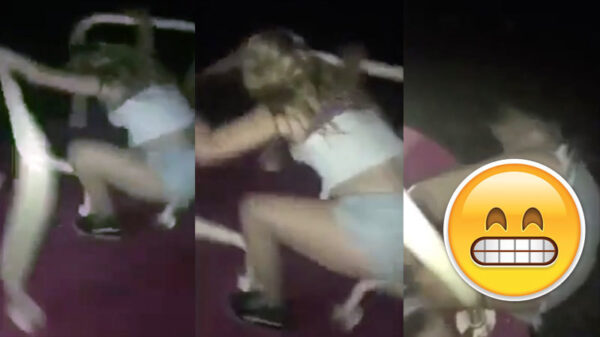 Dronken rondjes draaien in de speeltuin resulteert in een heerlijke faceplant