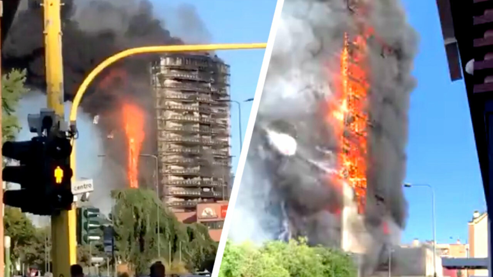 Enorme vuurzee verwoest torenflat van twintig verdiepingen in Milaan