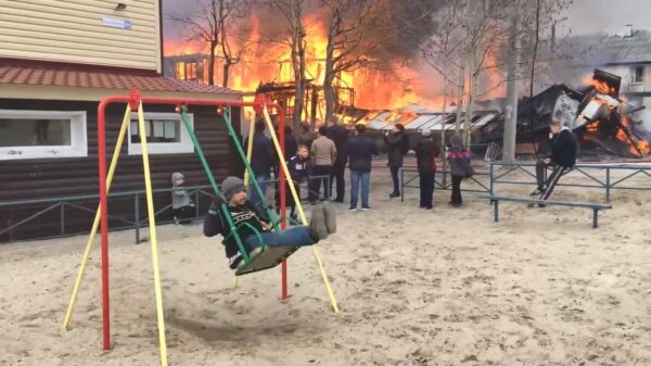 Schommelende koter vermaakt zich prima terwijl de wereld vergaat