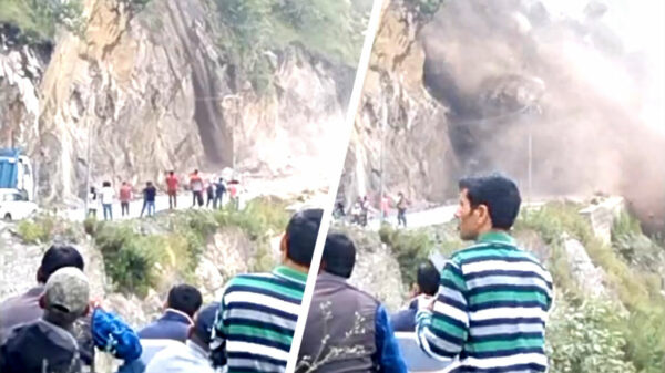 Toeschouwers moeten sprintje trekken tijdens aardverschuiving in Noord-India
