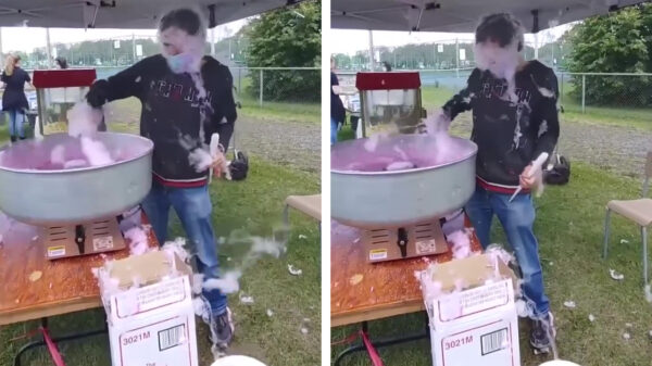 Suikerspinnen draaien is knap lastig als het hard waait