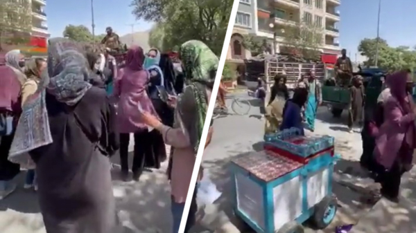 Protesterende vrouwen in Afghanistan worden door Taliban met zweepslagen weggejaagd