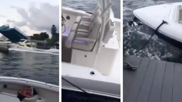 Booteigenaar jaagt met hoge snelheid onder de brug door, iedereen pissig