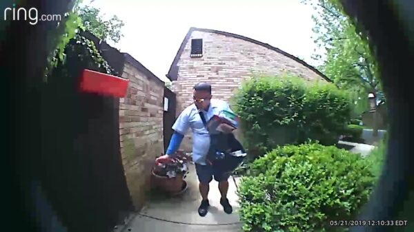 Postbode peppersprayt honden terwijl ze veilig achter een hek zitten