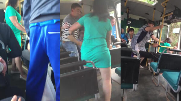 Een ouderwetse knokpartij in het Russische openbaar vervoer