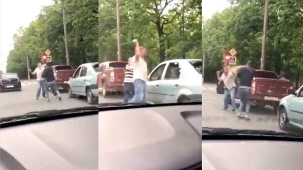 Russische opa is immuun voor pepper spray en hakt op auto van 'vijand' in