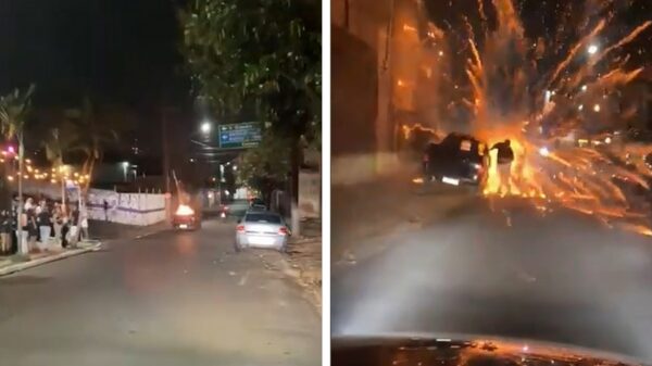 Doh: vuurwerk uit een auto schieten is nog steeds een heel slecht idee