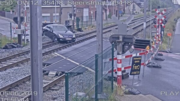 Belgische vrouw wil niet omrijden en besluit dwars door wegafzetting bij overweg te knallen