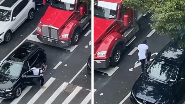 Trollbaas leert ongeduldige vrachtwagenchauffeur een lesje op het kruispunt