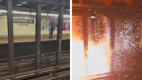 Fiets op de New Yorkse metrorails veroorzaakt een behoorlijke klapper