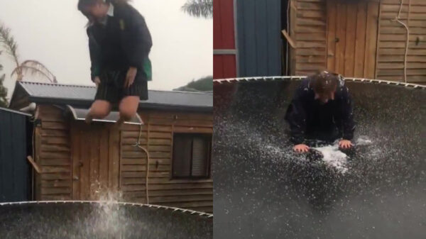 Een trampoline vol met hagel blijkt knap gevaarlijk