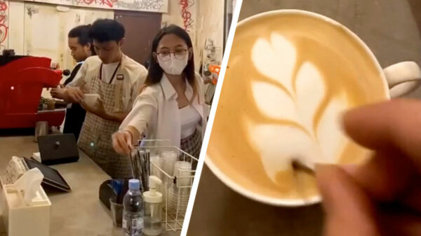 Koffiekoning trollen die zijn uiterste best heeft gedaan op een keurig patroontje