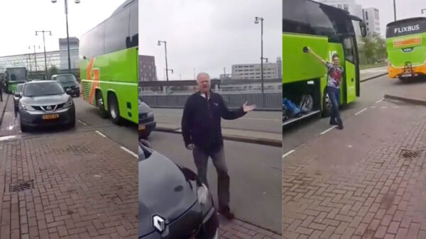 Buschauffeur heeft schijt aan automobilisten en parkeert 'm lekker op de weg