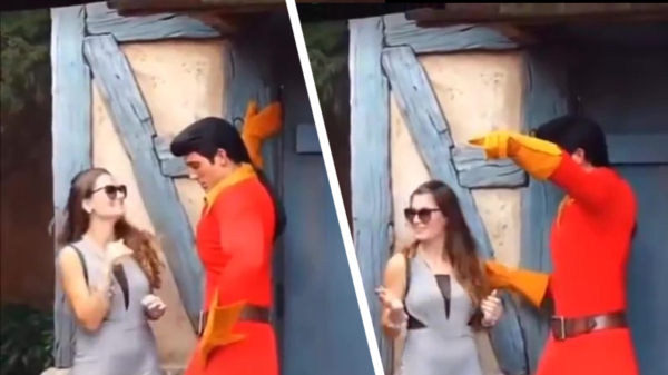 Dame kan d'r handjes in Disneyland niet thuishouden en wordt door Gaston weggestuurd