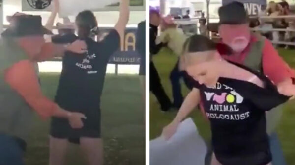 Boer heeft genoeg van demonstranten en deelt ultimate wedgie uit