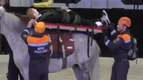 Uit de oude doos: de oefening met de paardenbrancard verliep niet al te voorspoedig