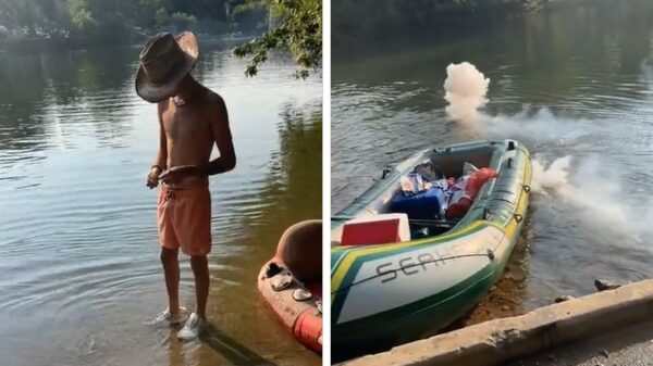 Kneus steekt een vuurwerkje af en sloopt zijn opblaasboot