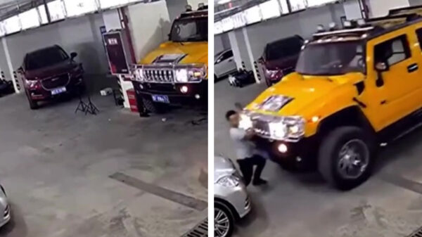 Protip: probeer NOOIT een rollende Hummer met je lichaam tegen te houden