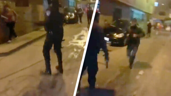 Idioot van de dag besluit een ME'er te bodychecken