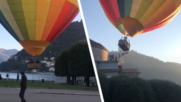 Luchtballon bij het Italiaanse Comomeer beukt 100 jaar oud standbeeld van museum af