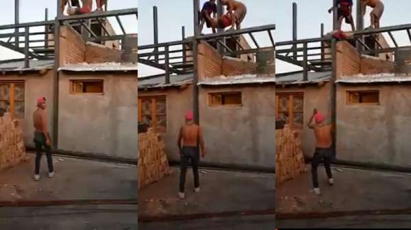 Zuid-Amerikaanse Hulk probeert een zak cement te vangen