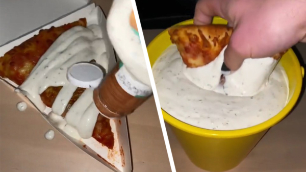 De WTF-video van de dag: een echte liefhebber van ranchdressing op z'n pizza