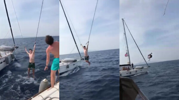 Doe eens gek, laat je eens door twee boten omhoog hijsen