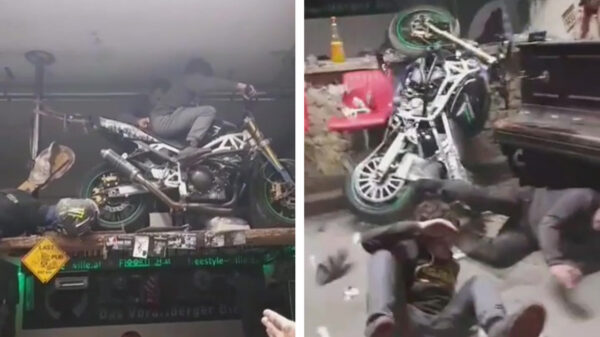 Een burnout maken bovenop de bar verloopt eigenlijk precies zoals je verwacht