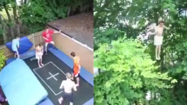 Stuntkoters doen alleraardigst trucje op de trampoline