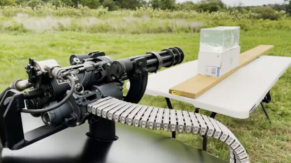 Anders knoop je effe een minigun op een Tesla Model S Plaid