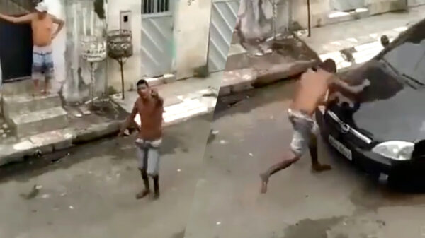 Deze 'gangster' deed duidelijk iets te stoer bij de verkeerde automobilist