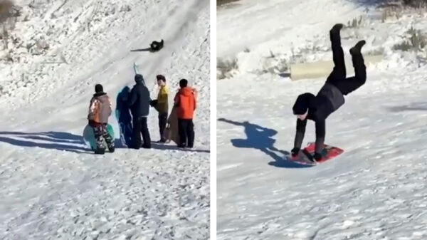 Dankzij deze faceplant in de sneeuw hoeft hij zich voorlopig niet te scheren