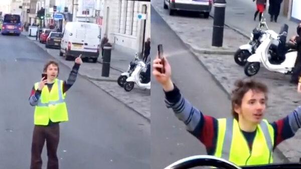 Demonstrant wil in zijn eentje het verkeer platleggen, vandaag ff niet vriend