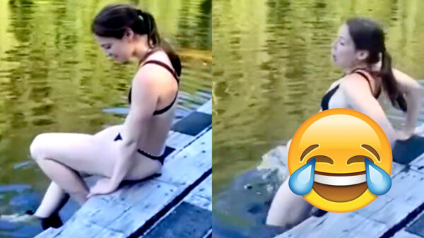 De eerste nieuwjaarsduik van 2022 was voor deze dame niet echt succesvol