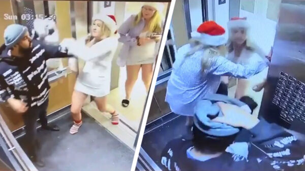 CCTV-beelden van drie bloedlinke vrouwen die een man aanvallen in Calgary