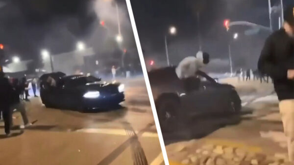 Driftamateur ziet een vervelend stoeprandje nèt over het hoofd