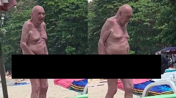 Opa's nieuwe zwembroek liet iets te weinig aan de verbeelding over