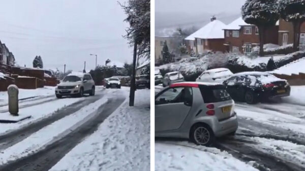 Ook in Leicester is het keiglad: Mercedes AMG crasht tegen 4 auto's