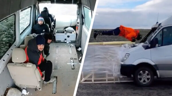Wanne gek! Russische stuntman Evgeby Cherbotarev vliegt door rijdende bus