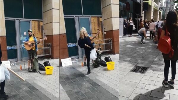 Chagrijnig mens heeft even helemaal geen zin in gejengel van straatmuzikant