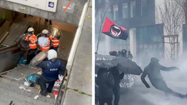Enorme demonstratie tegen coronamaatregelen in Brussel loopt uit op rellen, ME'ers bekogeld met dranghekken