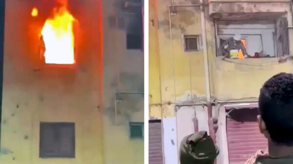 Held met emmer voorkomt eigenhandig dat het huis van de buren affikt!