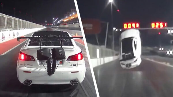 Uit de oude doos: Lexus ISF Dragster vliegt over veiligheidsmuur