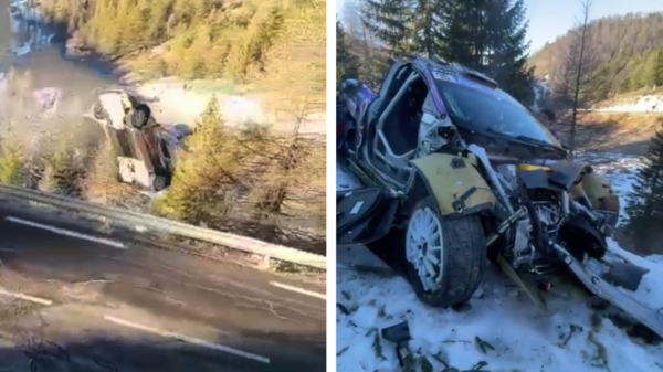 Rallywagen gaat enorm stuk vliegen na keiharde crash tijdens rally van Monte Carlo