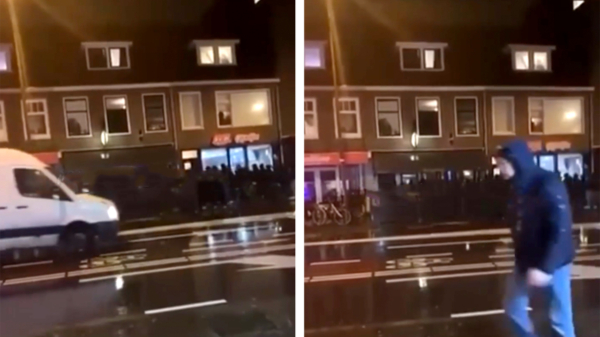 Groep van zo'n 40 Feyenoord-hooligans sloopt een AZ-kroeg in Alkmaar